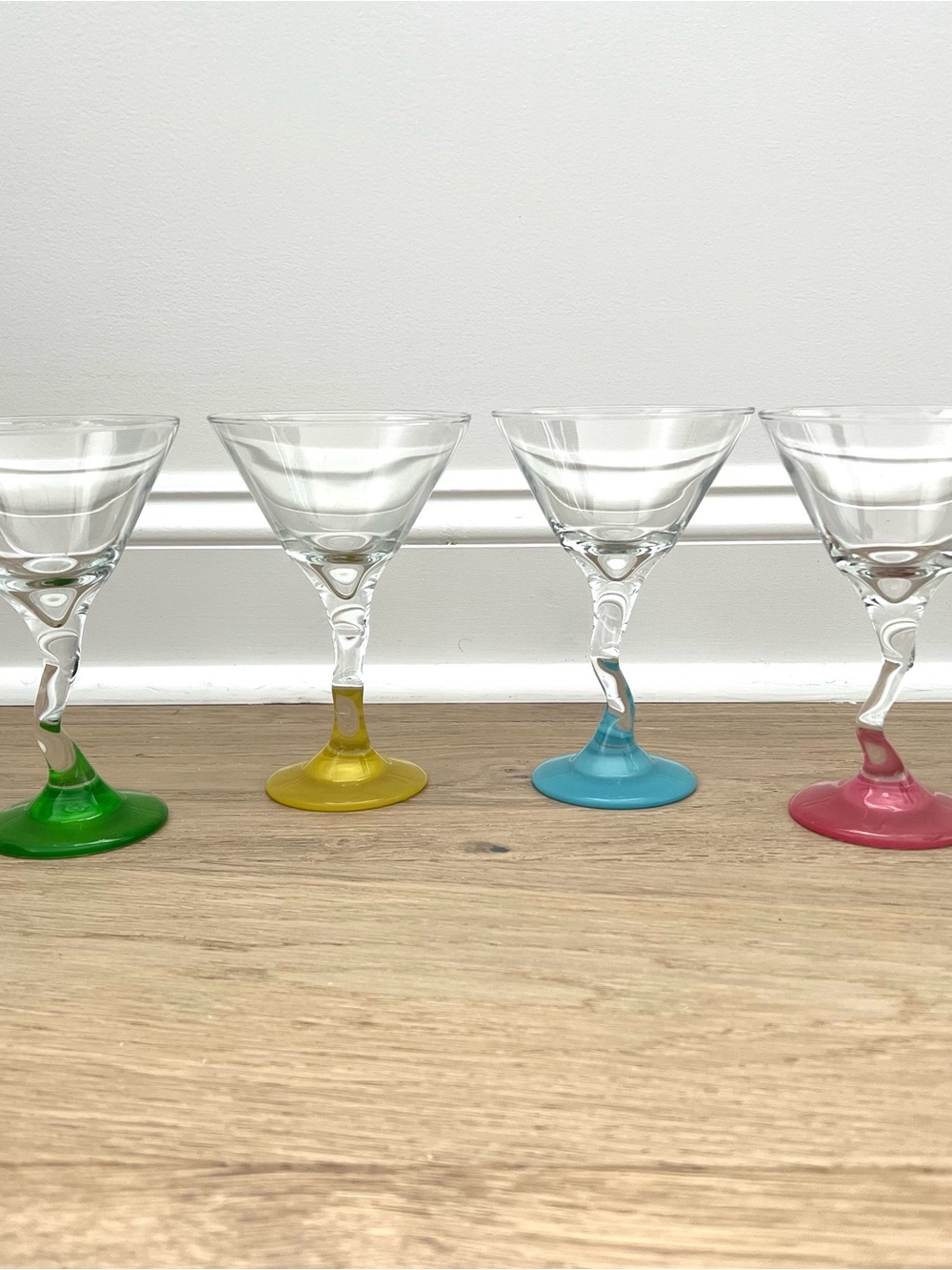 Vintage Multi Color Martini Glasses Zig Zag Stem Set Of Four